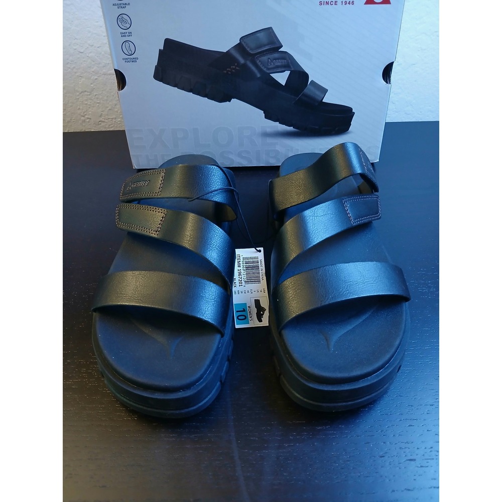 Gerry Choclo Womens Black Slide Sandals Adjustable Strap Arch Support 10 NEW